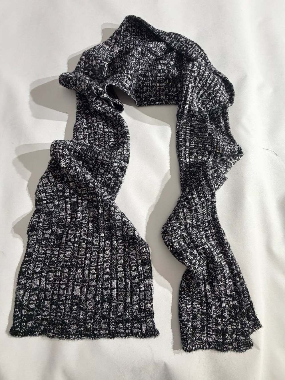 Black Grey Knit Ribbed Winter Scarf One Size Unisex